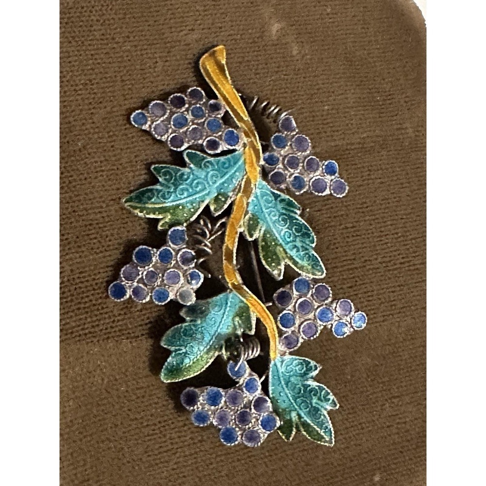 Sterling Silver & Enamel Grapevine Pin